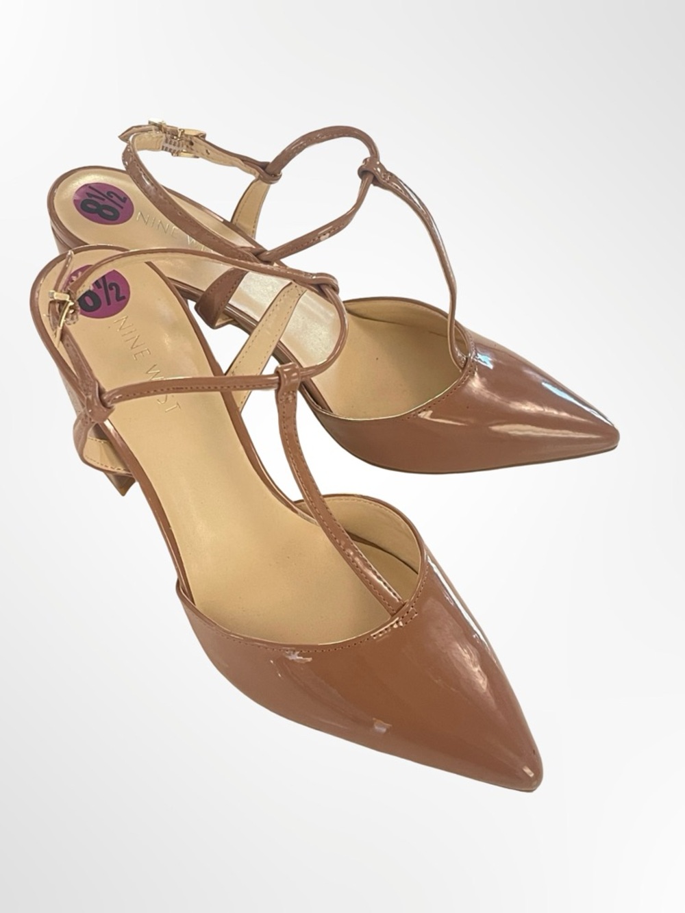 Nine West Glossy Tan Slingback Pointed-Toe Heels in size 8.5
